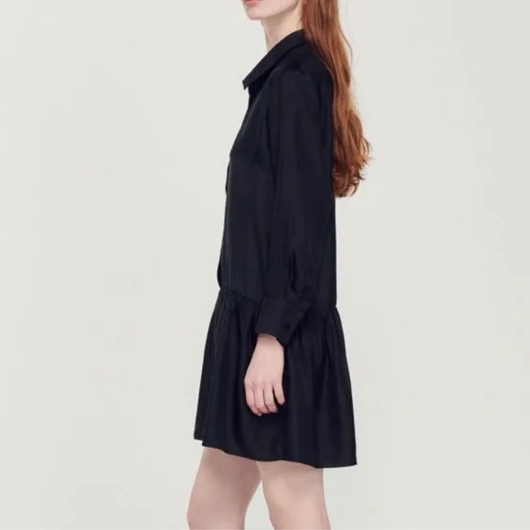 SANDRO Paris Drop Waist Ruffle Dress 100% Silk - Picture 5 of 6